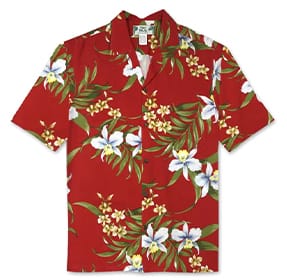 Pali Orchid Hawaiian Shirt by Two Palms - Red.